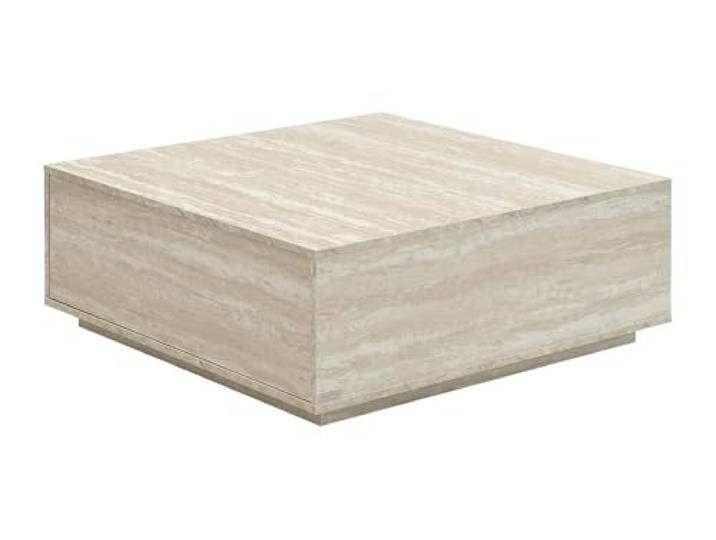 Vente-unique - Couchtisch Antrim - Holz Beige 90 cmx90 cm Charaktervolle Travertin-Optik Push-to-Open Öffnungssystem