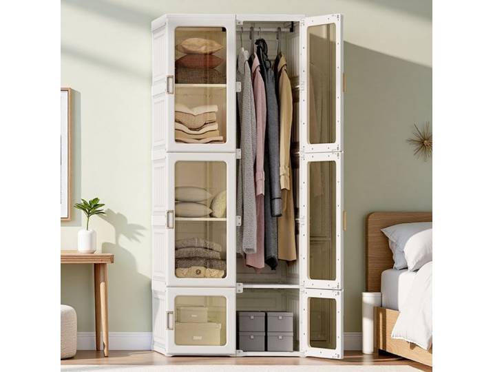 Armoire - TANANT - Armoire moderne - 6 Portes - 10 Compartiments - Pliable - Blanc