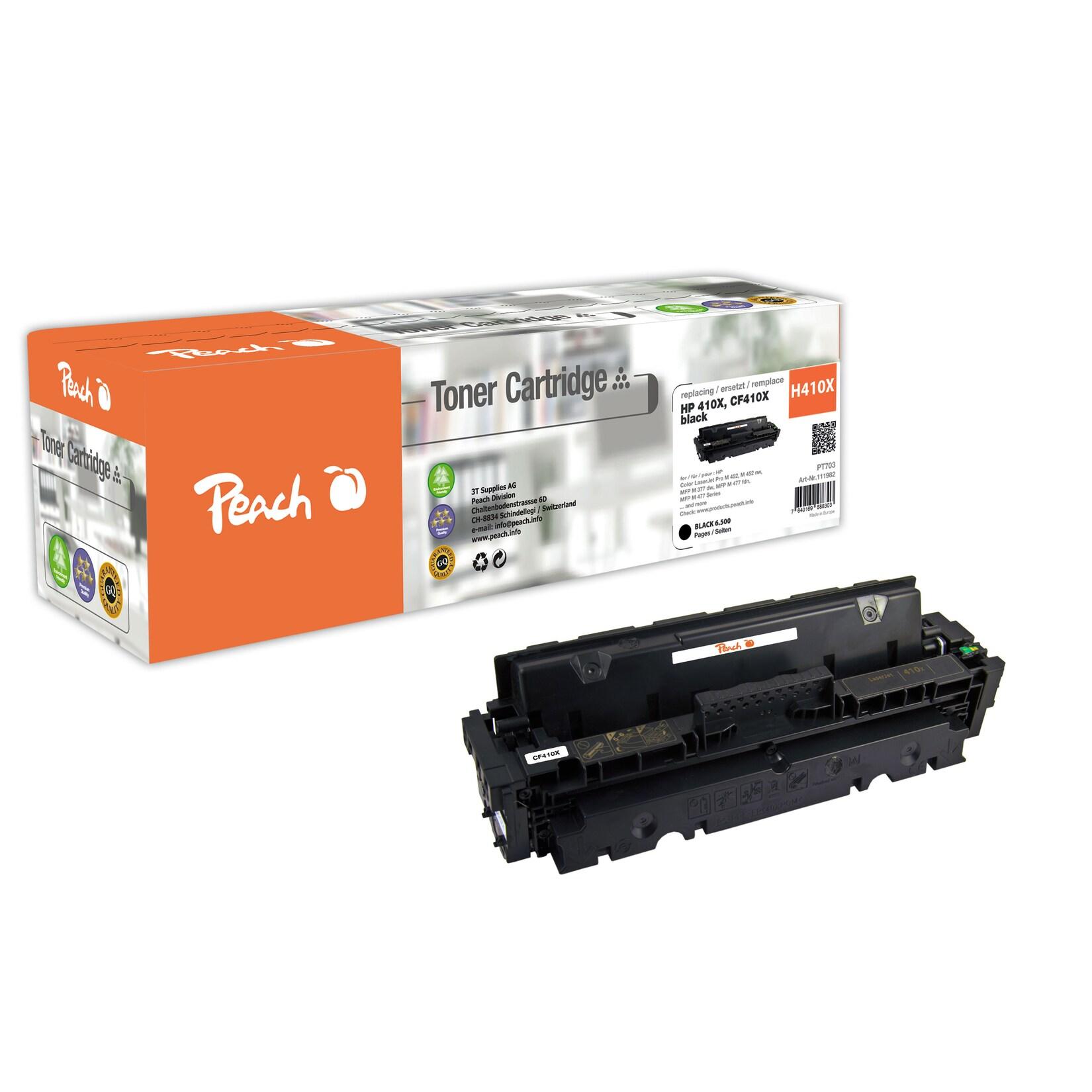 Peach HP 410 XBK Toner XL bk ersetzt HP No. 410X BK, CF410X für z.B. HP Color LaserJet Pro MFP M 477 fdw, HP Color LaserJet Pro M 450 (wiederaufbereitet)