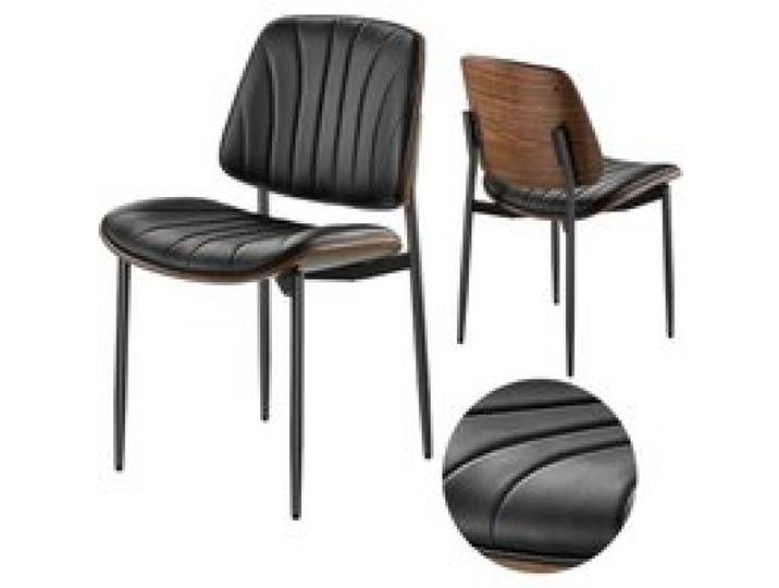 VEVOR Retro-Esszimmerstuhl (2 Stk.) eleganter gepolsterter Leder-Beistellstuhl (158,76 kg belastbar) für Esstische, platzsparender Küchentischstuhl mit dicken Kissen & Metallbeinen, Schwarz Café