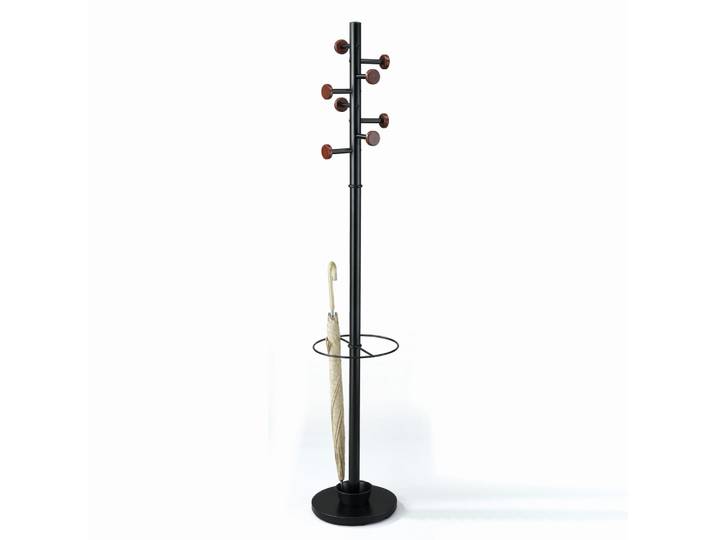 Porte-manteau porte-parapluies acier noir noyer ø30,5 h173 cm
