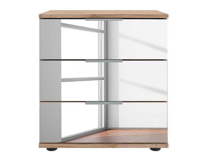 Table de chevet Saigon - Miroir 58cm Marron/Imitation chêne parqueté Argenté