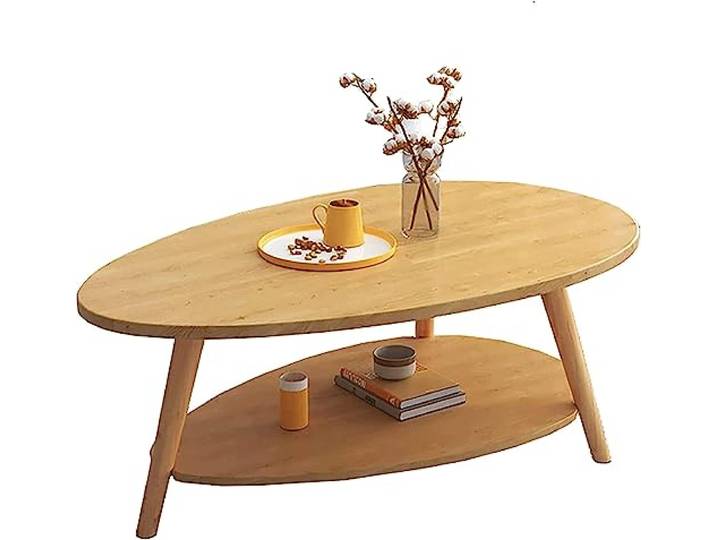POCHY Mode Beistelltisch Couchtisch, modischer MDF-Oval-Beistelltisch mit Holzbeinen, Mitteltisch, Akzenttisch, Kleiner Cocktailtisch, 90 x 42 cm, Beistelltisch luxuriös
