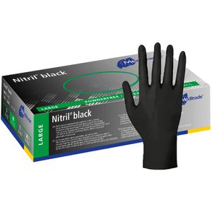 Meditrade Einmalhandschuhe Nitril Black, schwarz, 100 Stück, Nitril, chemikalienbeständig, lebensmittelecht, Größe S