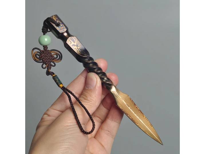 Couteau à thé à la main avec motif damas, aiguille à thé en acier, accessoires pour service à thé Pu'er