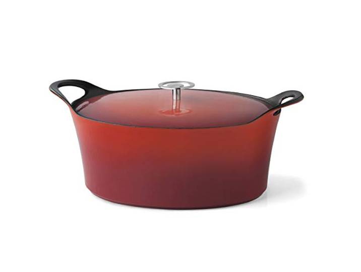 Cuisinox C61180WX38871 Volcan Bräter, oval, 35 cm, Gusseisen, emailliert, Rot mit Deckel