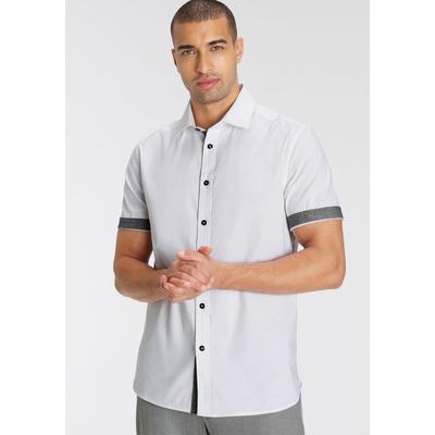 Kurzarmhemd BRUNO BANANI "mit kurzen Ärmel", Herren, Gr. 35/36, D-Gr, weiß, Popeline, Obermaterial: 97% Baumwolle, 3% Elasthan, Basic, tailliert, Aufschlag, Hemden