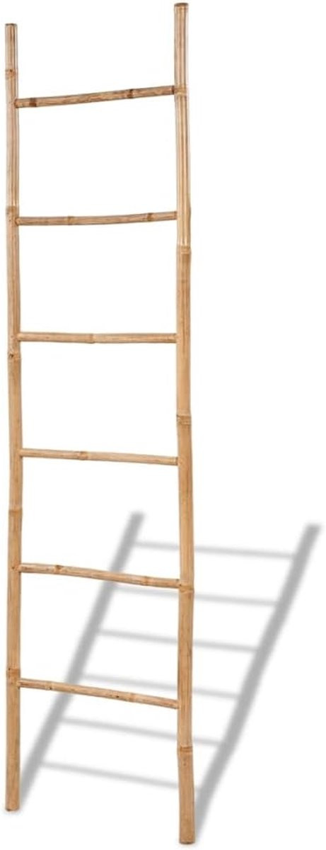 Vrijstaande handdoekladder van natuurlijk bamboe met 6 sporten voor badkamerorganisatie