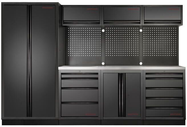 Mobilier d'atelier à 4 éléments Kraftwerk 3964GIX, paroi perforée à trous carrés, acier inoxydable (3964G-BLK-IX)