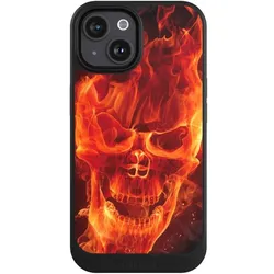 Nivocase Hülle für Apple iPhone 15 Handyhülle NIVOcore Case Schwarz Feuer Schädel Totenkopf (Apple iPhone 15), Smartphone Hülle, Schwarz