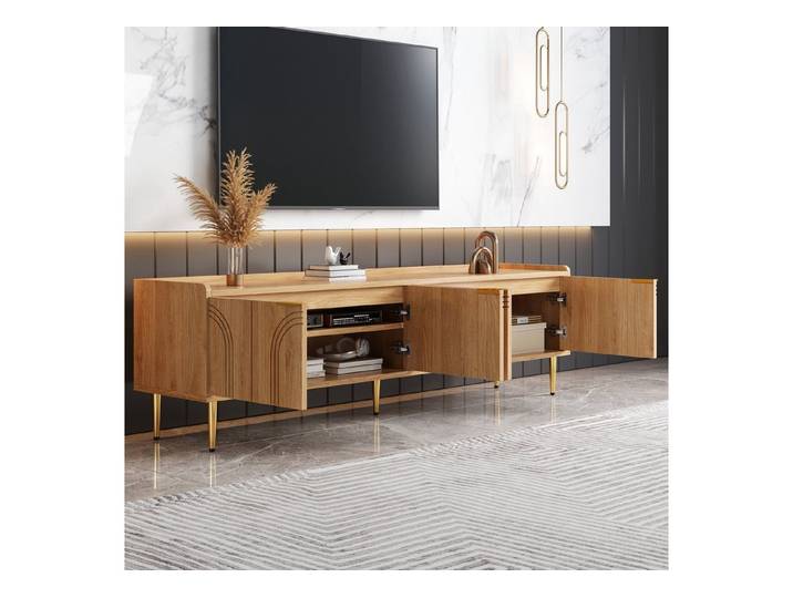 HAUSS SPOLE TV-Schrank aus MDF,Lowboard Fernsehschrank mit goldenen Griffen&goldenen Füßen