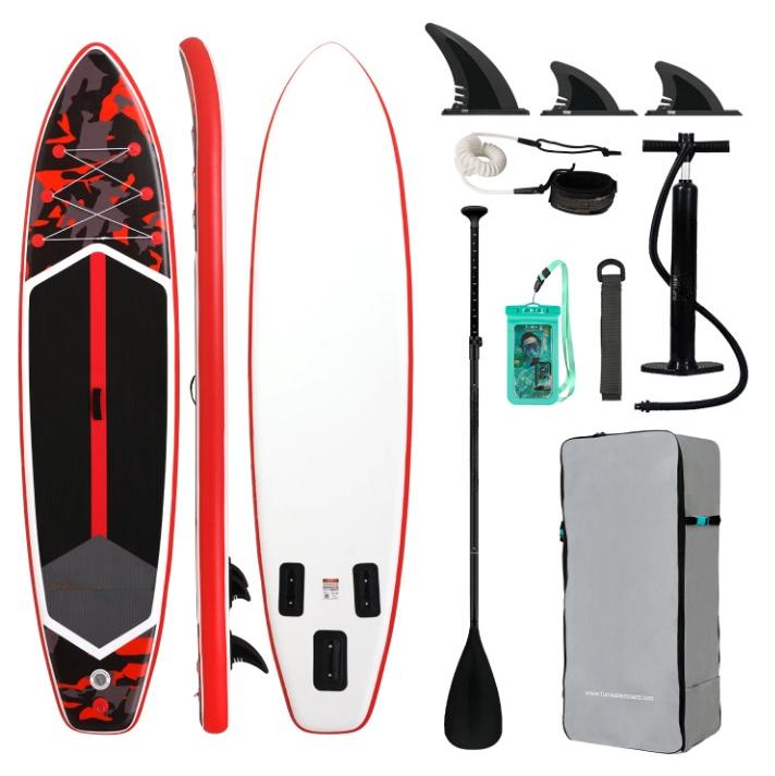 SUP-Board - Stand-Up-Paddle-Board - Paddelbrett - Surfbrett - Aufblasbar - Rot, Tarnmuster