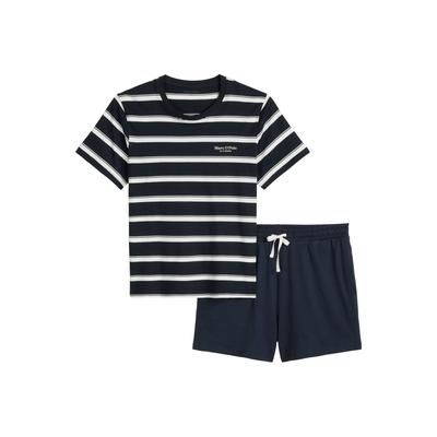 Schlafanzug MARC O'POLO "Pyjama Pyjama Set short", Herren, Gr. L, blau (dunkelblau), Obermaterial: 100% Baumwolle CO., Homewear-Sets Schlafanzug