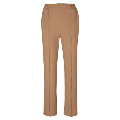 Schlupfhose GOLDNER "Kurzgröße Jersey-Schlupfhose Martha", Damen, Gr. 19, K-Gr, braun (camel), Obermaterial: 68% Viskose CV. 27% Polyamid PA. 5% Elasthan EL., normal, Hosen Schlupfhose, Abgesteppte Biesen: wirken streckend