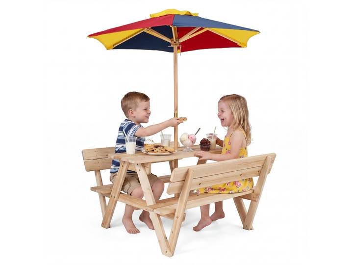 Kinder Picknicktafel met Parasol Kinderset met 2 Banken en Rugleuningen Kinderset van Vurenhout Buiten Kinderm