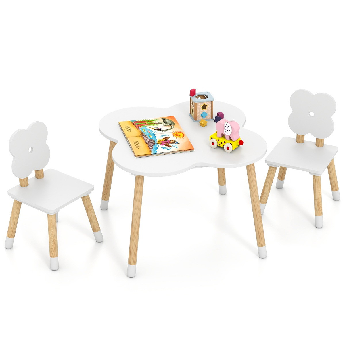 Costway Kindertafelset in Bloemvorm met 2 Stoelen voor Kinderen