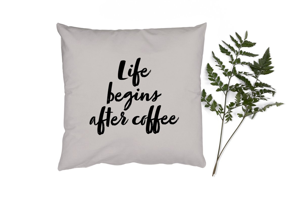 PillowMonkey Sierkussen Life begins after coffee - 50 x 50 cm