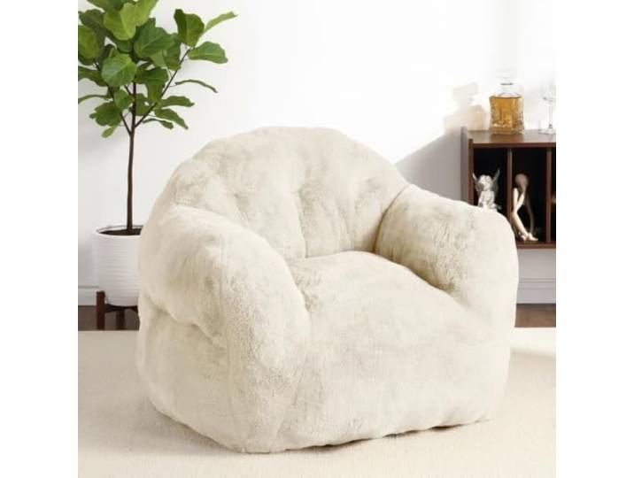 Thaookte XXL-Bohnen-Sitzsack für Erwachsene & Kinder – Samtweiches Kaninchenfell-Material, Hochelastischer Memory-Schaum, Waschbarer Bezug, für Wohnzimmer, Schlafzimmer – Neutral-Farbton, 99x81x71 cm