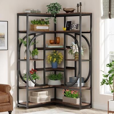 rose L-Shaped Corner Tall Bookshelf Bookcase for Living Room