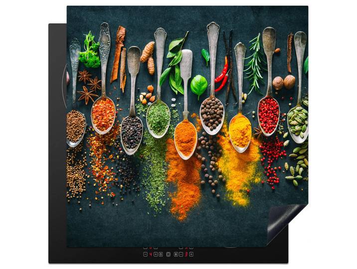 MuchoWow Herabdeckplatte - Kräuter - Gewürze - Löffel - 78x78, Mehrfarbig, Kunststoff, Quadratisch, 78x78x0.2 cm, Geschirr, Tischkultur & Serviergeschirr, Servierplatten