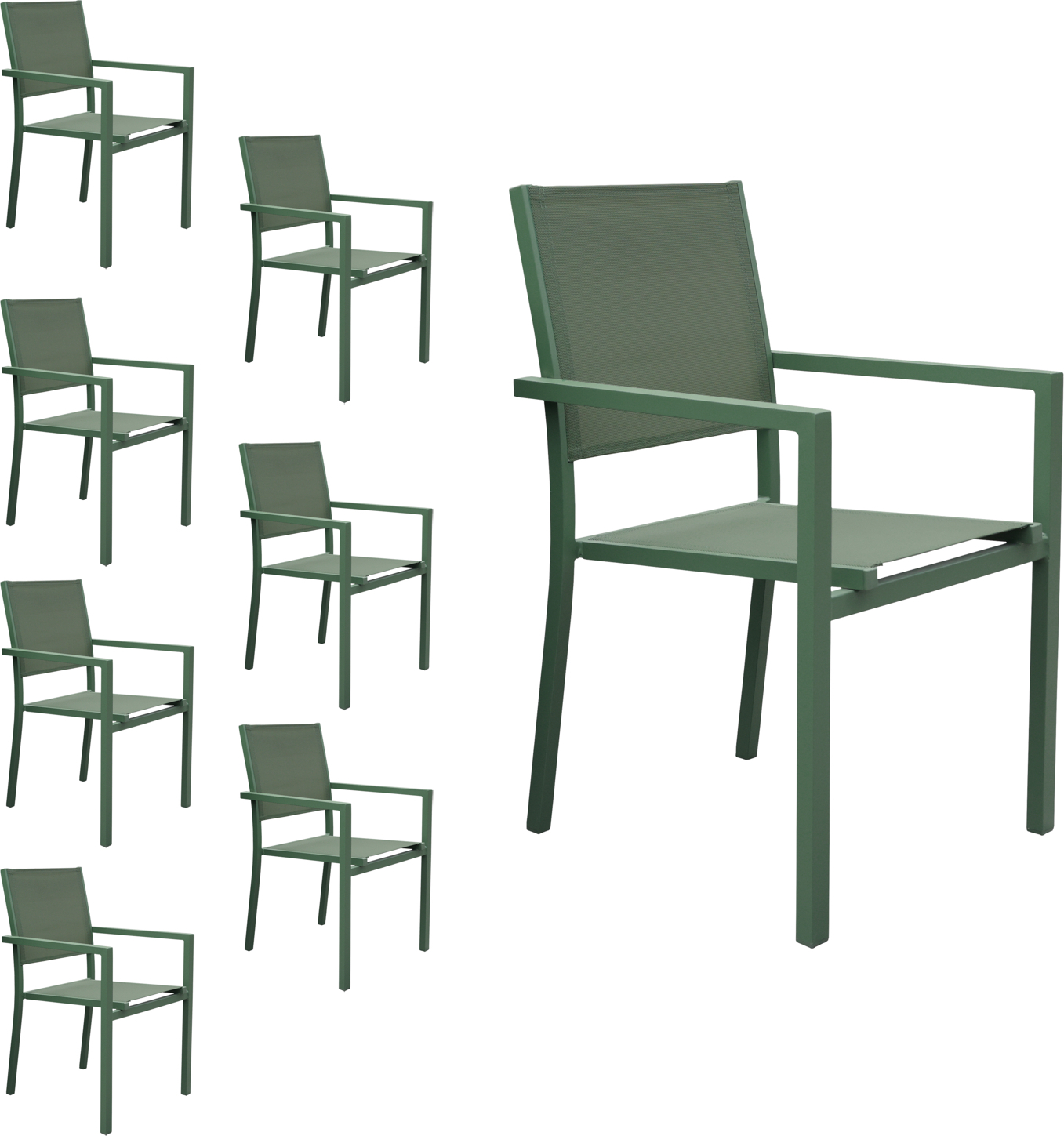 8er Set Stühle aus Aluminium salbeigrün - Textilene salbeigrün