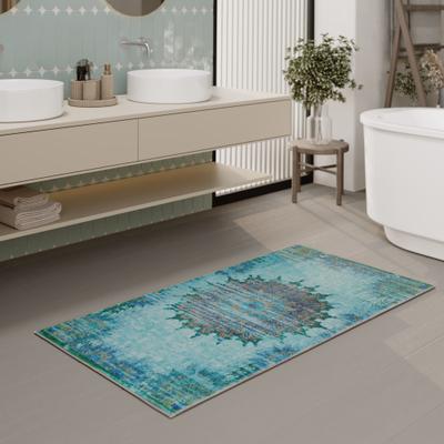 Badematte WECON HOME "Healing", blau, H:0,5mm, Polyester, Badematten, Badematte, Vintage, waschbar, rutschfest, schnell trocknend, robust, Badteppich