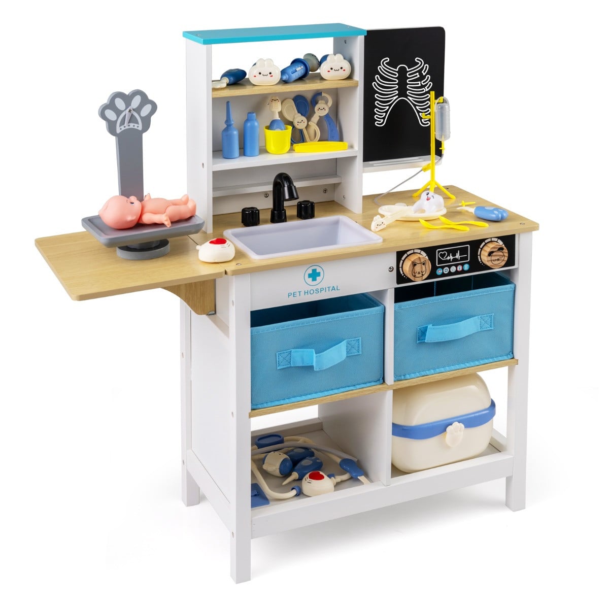 Costway Dokterpraktijkset Houten Medisch Centrum met Draagtas en Medische Accessoires Wit