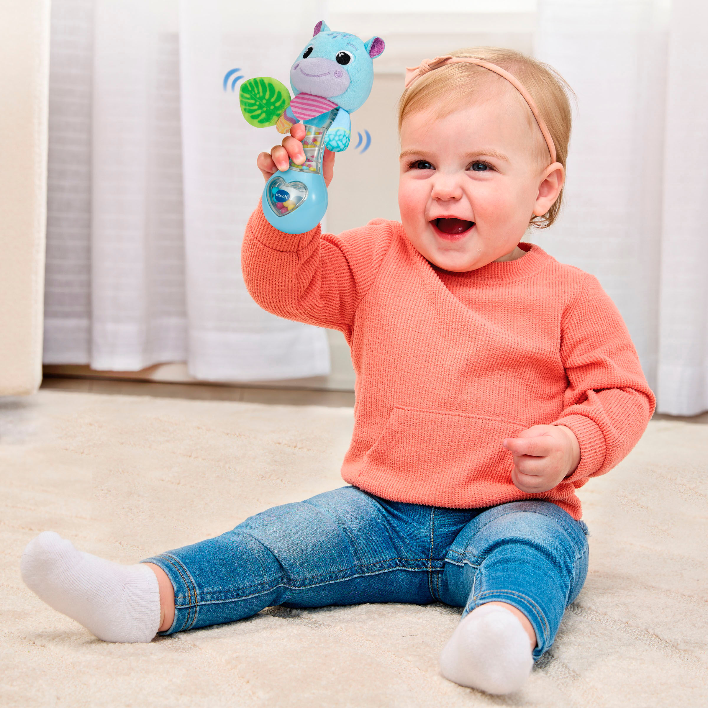 Greifspielzeug VTECH "Vtech Baby, Babys Hippo-Rassel", bunt, Greifspielzeug, KinderH:15,5cm, Kunststoff, Plüsch, Stoff, Greifspielzeug, H:15,5cm