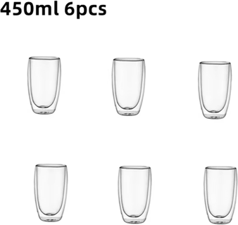 Uplift Curations Double Wall Insulated Glass Espresso Cups Set 80ml 250ml 450ml Clear Thermal Coffee & Tea Glasses 450ml 6pcs