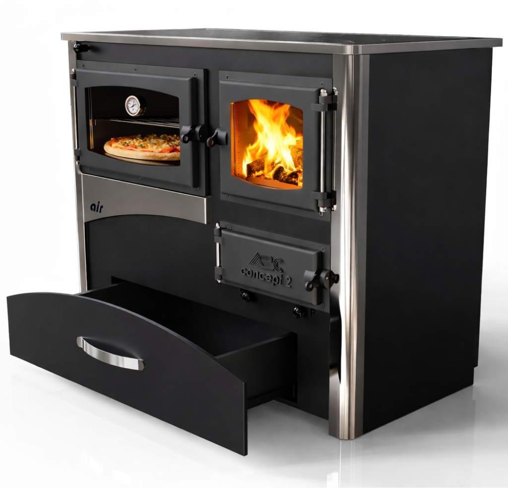 Kaminofen mit Backfach und Herdplatte ABC Concept 2 Air Links Mehrfachbelegung Holzofen 11,6 kW Kamin Ofen Holz Werkstattofen Schwedenofen Hüttenofen Heizofen Holzofen
