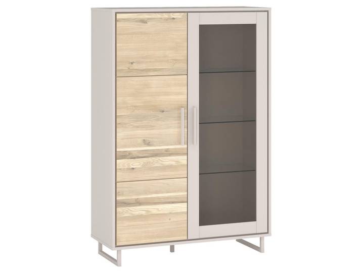 Livetastic Vitrine Kaunas, Eiche Bianco, Kaschmir, Metall, Eiche, massiv, 6 Fächer, 0 Schublade(n) Schubladen, 102x148x40 cm, Typenauswahl, Beimöbel erhältlich, Holzmöbel, Holzschränke, Vitrinen Holz, Vitrinenschränke Holz