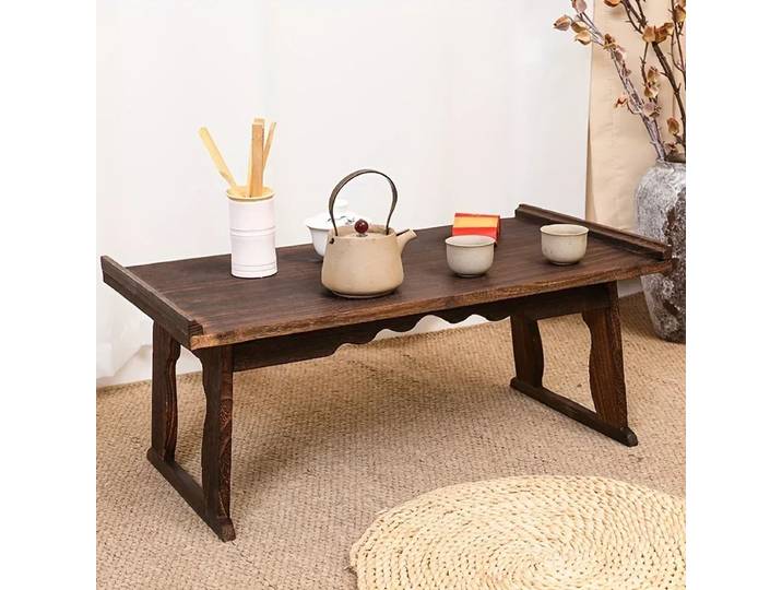 Bureau d'ordinateur Portable pliable en bois, plateau de service pour petit déjeuner au lit, Table de sol japonaise pour thé et café, autel de méditation Antique Portable