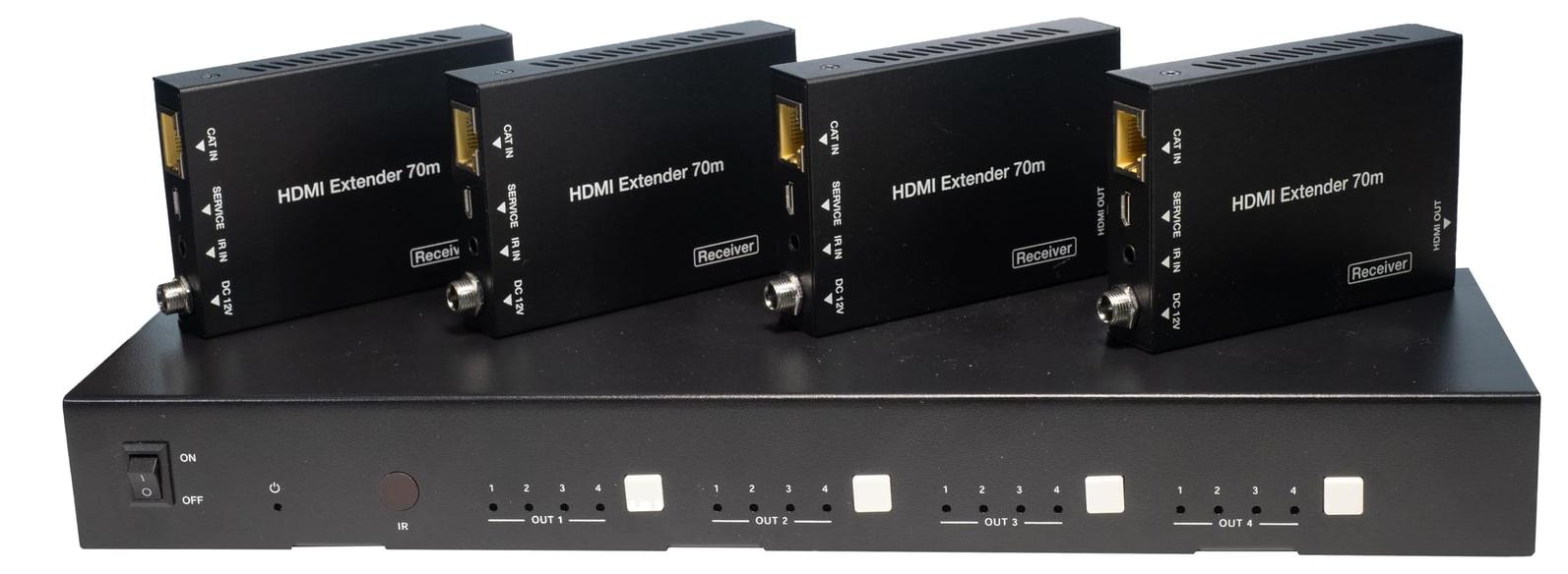 HDMI-Matrix 4x4 - 4 Eingänge, 4 Ausgänge - 4K HDR Dolby Vision - Matrix-Switch über CAT 6/7 - 4K-zu-1080p-Downscaling