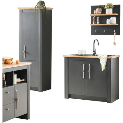 Pantryküche OTTO HOME "KS-Westminster", grau (küche: grau, korpus: grau dunkel, arbeitsplatte: eiche wotanfarben), B:96cm T:60cm, Komplettküchen-Sets, Breite 96 cm, ohne E-Geräte