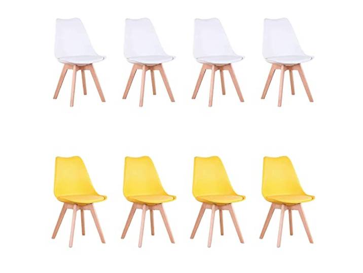 HJhomeheart Esszimmerstuhl 8er Set, Massivholzbeine, Abnehmbares Stuhlkissen, Küchenstuhl, Moderner Stuhl (Weiß+Gleb-8)