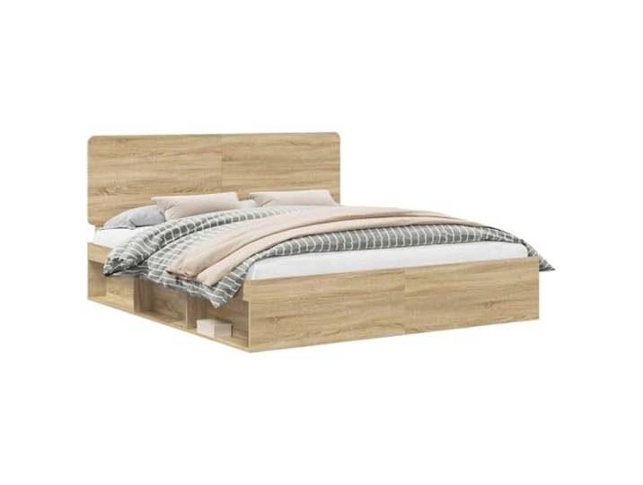 HMDNGOUT Moderner Bettrahmen Sonoma 200 x 200 cm aus massivem Kiefernholz mit stabilem Lattenrost und Kopfteil, pflegeleicht und einfach aufzubauen