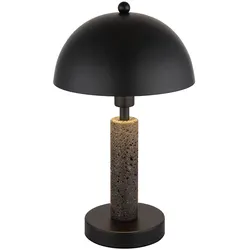 Tischleuchte Beistellleuchte schwarz Tischlampe Wohnzimmerlampe Travertine Stein, Metall, 1x E14 Fassung, DxH 20x34 cm