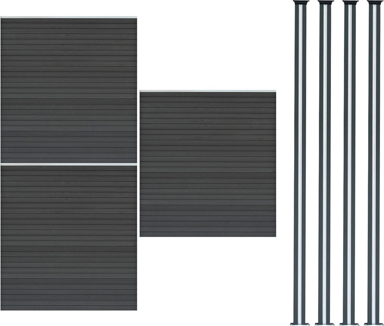 Monster Shop WPC privacy schuttingpanelen en LED schuttingpalen - Grijs (3 stuks panelen en 4 stuks palen)