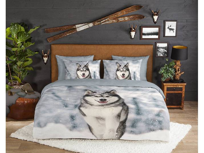 Parure en flanelle de coton Husky 240 x 200/220 cm + 2 oreillers 70 x 60 cm Gris