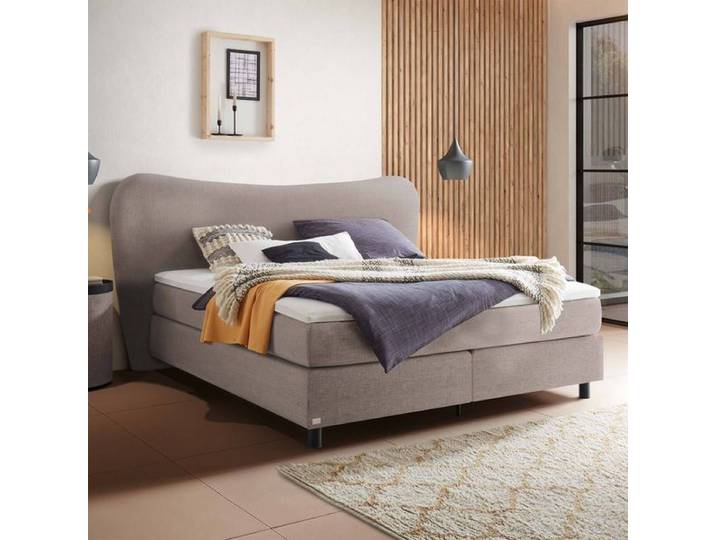 Boxspringbett Narel Webstoff 200x200cm TTF-Box Härtegrad: H3 Taupe modern