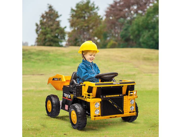 AIYAPLAY Camion Benne Électrique, 3-6 km/h, Voiture à Pousser, Benne basculante, Lumières & Musique, pour 3-5 ans