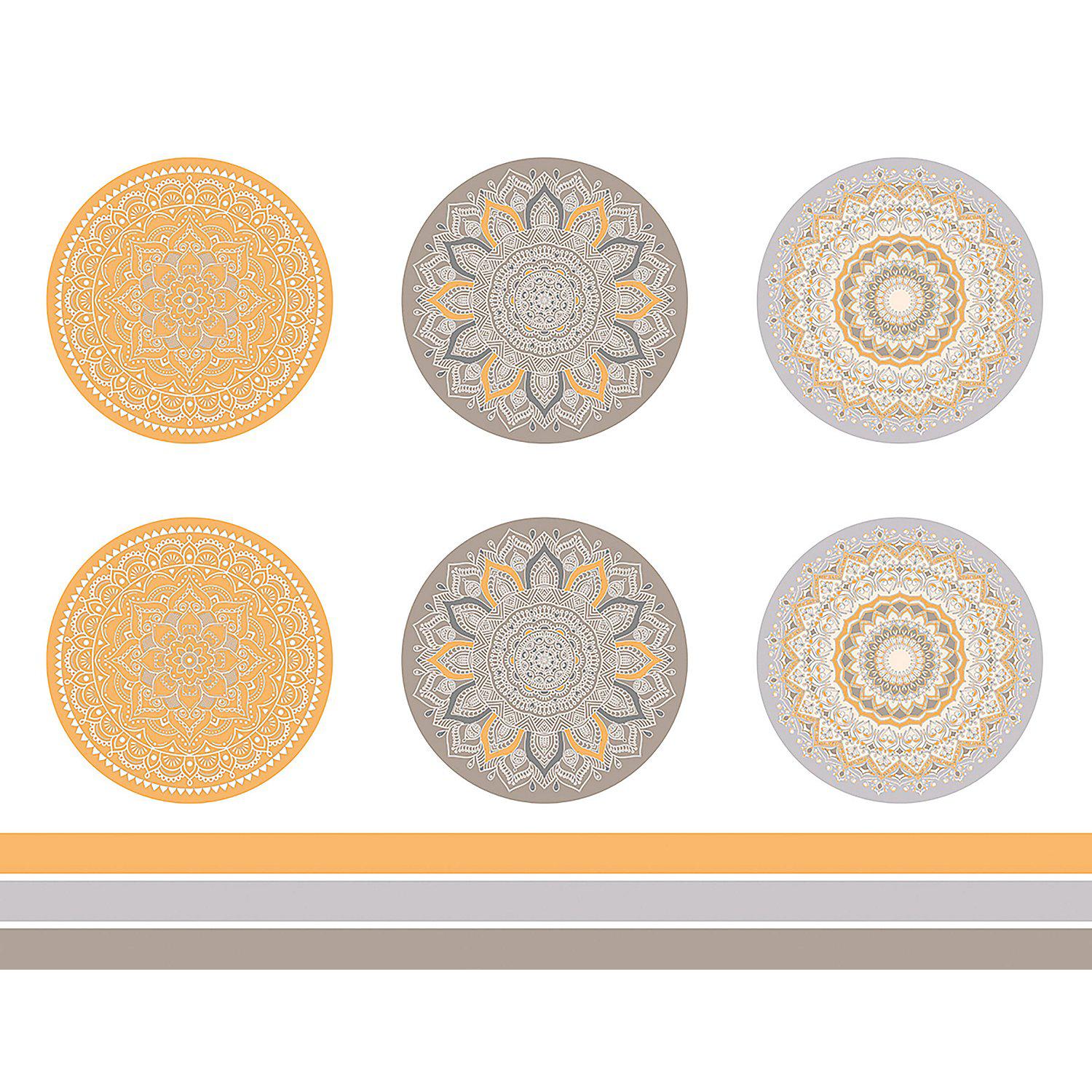 Stoff-Coupon "Mandala", taupe/orange