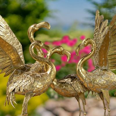 Zaer Ltd Set of 4 Assorted Metallic Gold Flamingo Garden Figurines