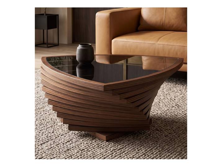 alesvelt Couchtisch TRILOGIA rustikal handgefertigt aus Nussbaum Beistelltisch, Nussbaum, 90x90x39ccm, Unikat, handgefertigt