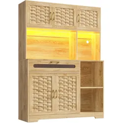 HIGHBOARD Holzoptik Natur mit LED & Geflochtenen Glastüren