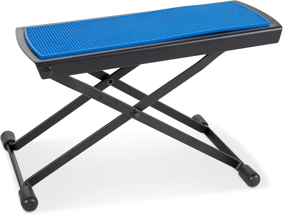 Verstelbaar voetenbankje voor muzikanten blauw met metalen frame