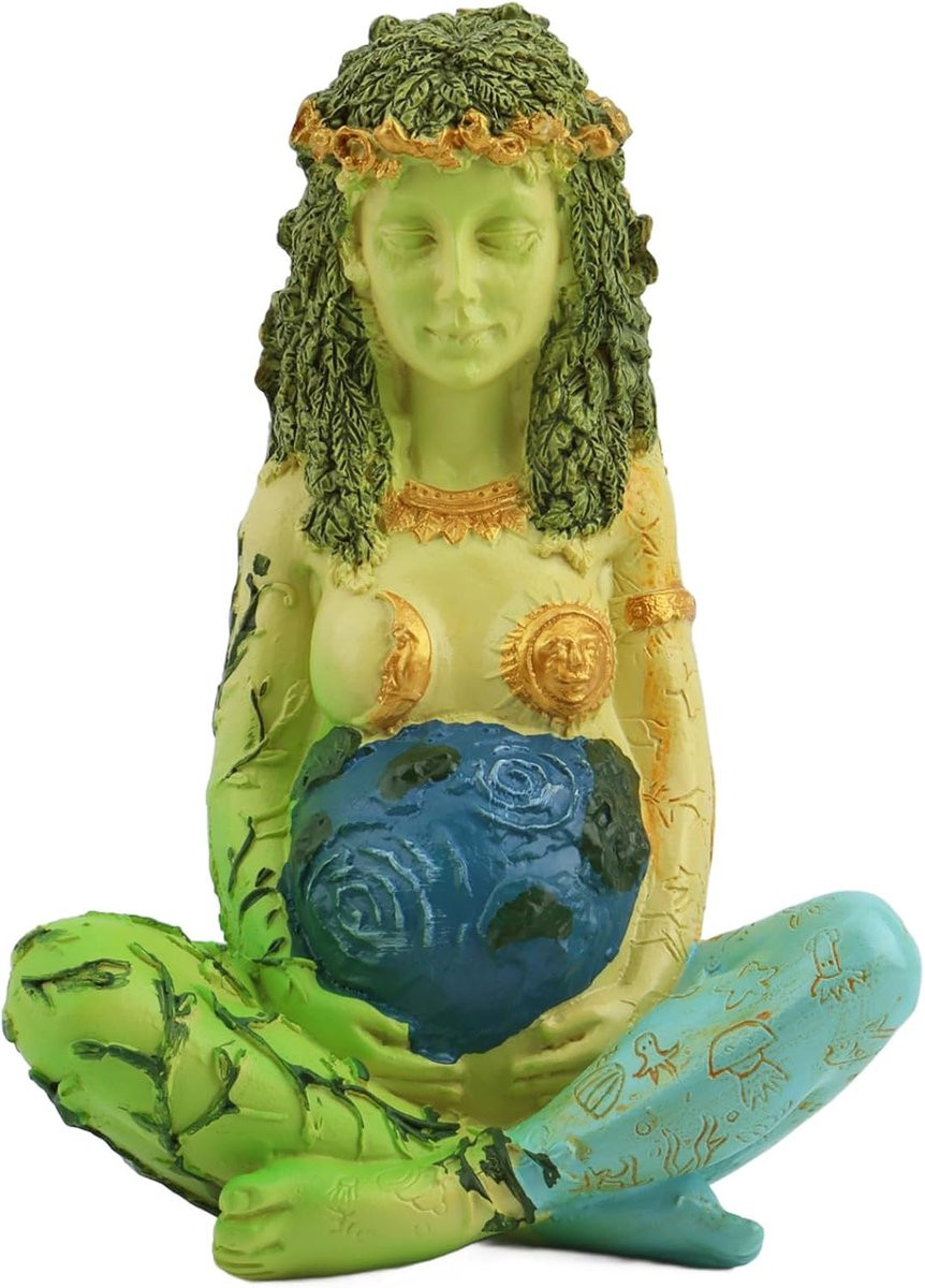 Moeder Aarde Gaia Beeld, Handgeschilderd Hars Vruchtbaarheidsgodin Figuur voor Yoga en Huisdecoratie