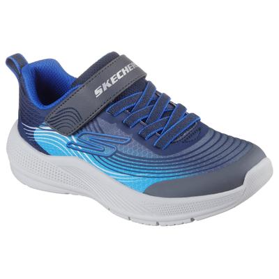 Sneaker SKECHERS "MICROSPEC ADVANCE", Mädchen, Gr. 35, blau (navy, blau), Lederimitat, Textil, Schuhe Sneaker, Klettschuh in cooler Farbkombination, Größenschablone zum Download
