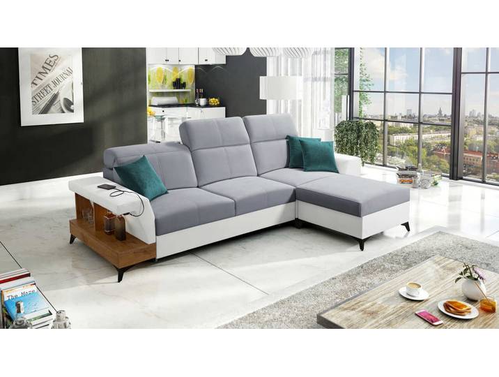 Best for Home Ecksofa Ecksofa mit Schlaffunktion, Ablageelement und verstellbaren, Ecksofa mit USB & Beleuchtung, hat zwie USB-Anschluss