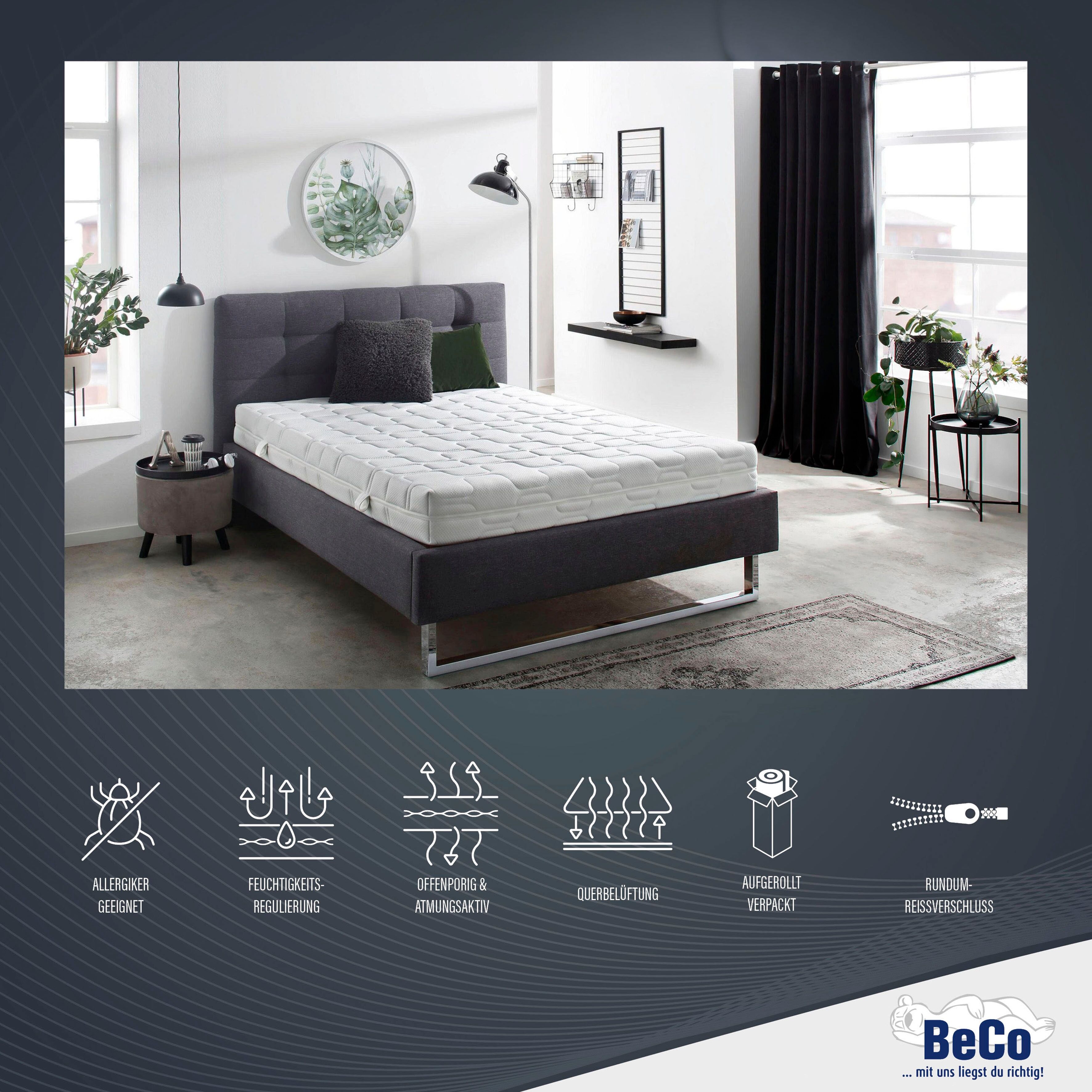 Gelschaummatratze BECO "GUMO, 7 Zonen Matratze 90x200,140x200 und mehr, weiche & feste Seite", weiss (weiß), B:80cm H:20cm L:200cm, Bezug: 100% Polyester. Steppfüllung: 100% Polyester, Matratzen, Gelschaummatratze, druckentlastende Gelschaumauflage,atmung